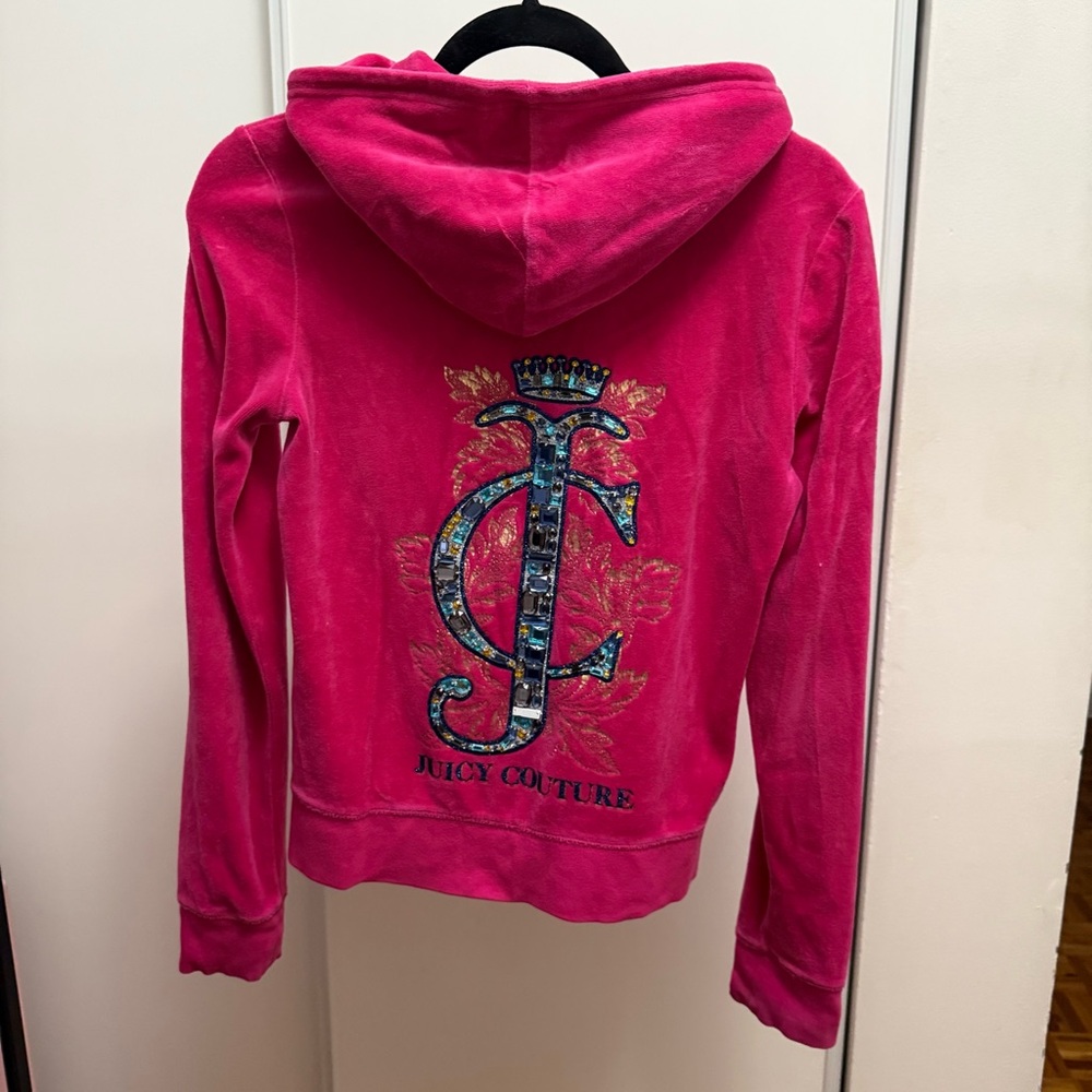 Juicy Couture Fuchsia Women’s Hoodie with Embellished Logo